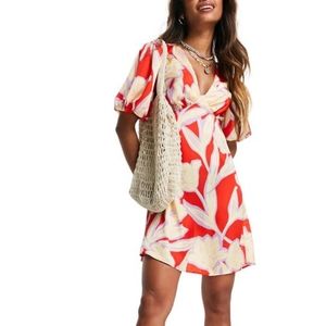 Floral Puff Sleeve Cutout Sundress